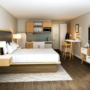 GuestHouse Móveis para hotel para estadia prolongada Casegoods Fornecimento de fábrica Conjuntos de quarto de hotel RLH
