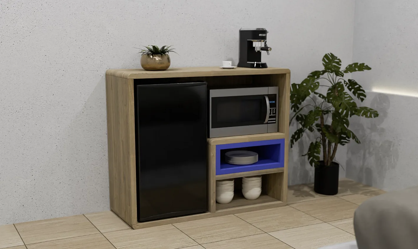 Instale o gabinete de micro-ondas do hotel